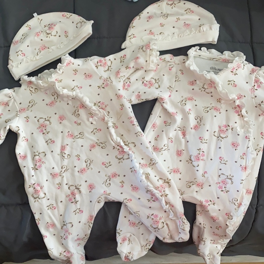 Matching newborn sleepers with hats